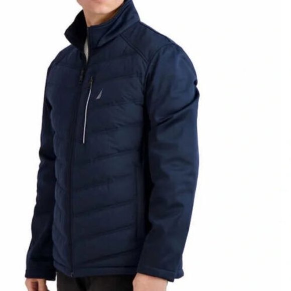 NWoT Nautica Men's Mixed Media Softshell Bomber Jacket Blue Size L $120 DD363 - Picture 2 of 4